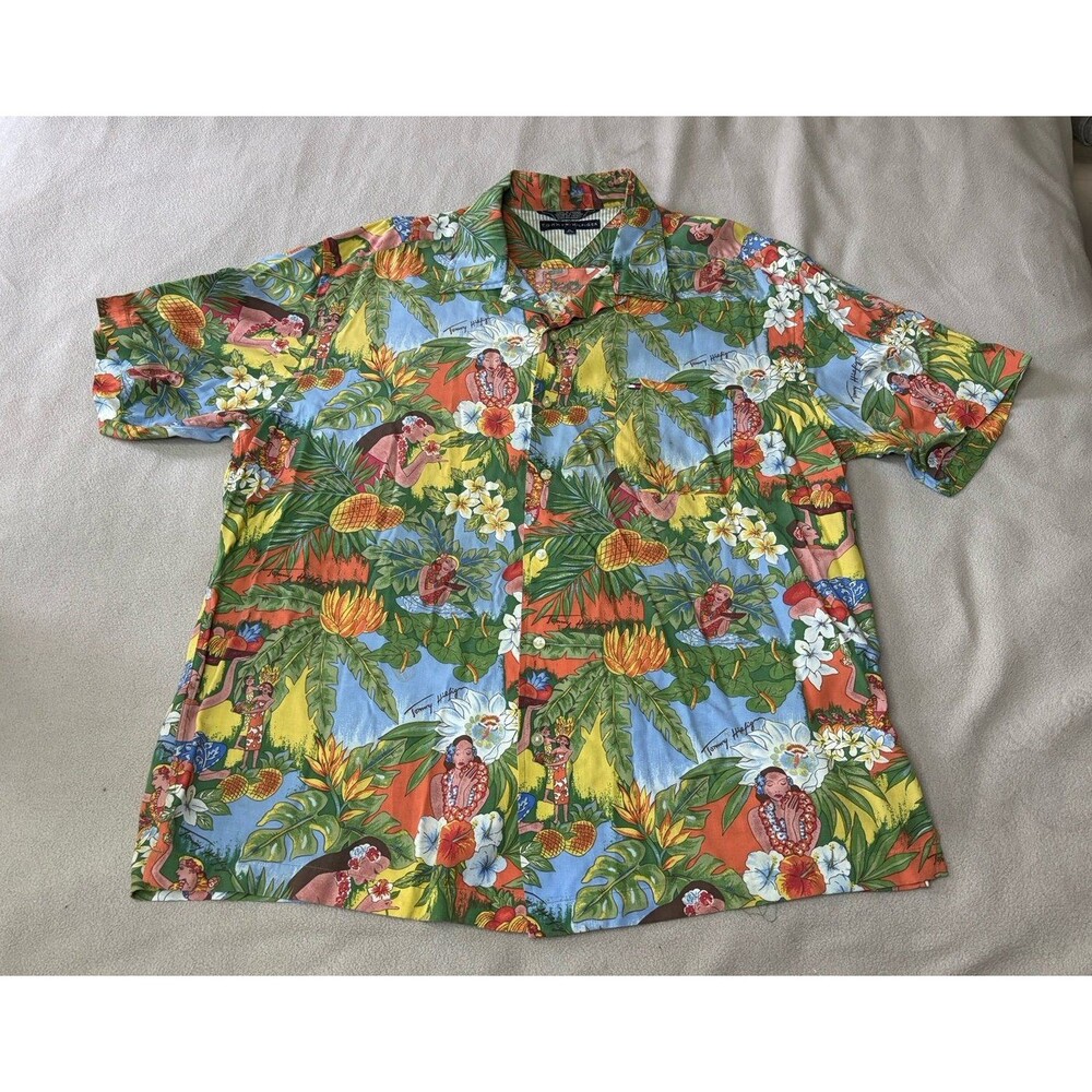 Tommy Hilfiger Colorful Hawaiian Button Up Shirt Mens Size XL Camp Floral